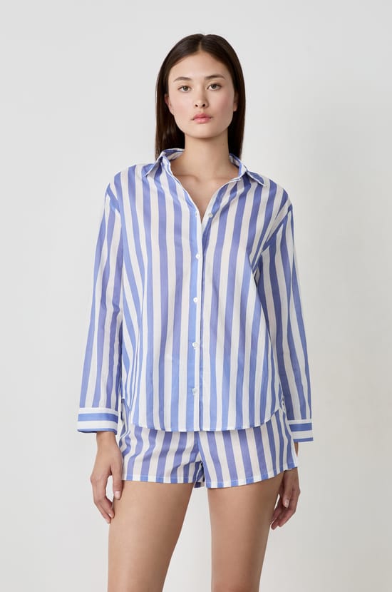 Cotton Striped Pyjama Shirt;${refinementColor}