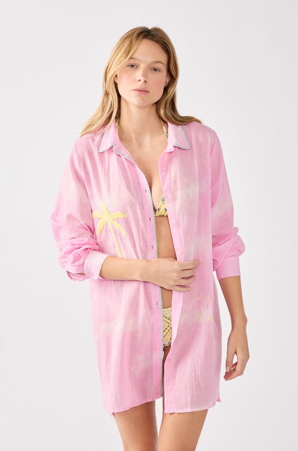 Robe chemise brodée en coton;${refinementColor}