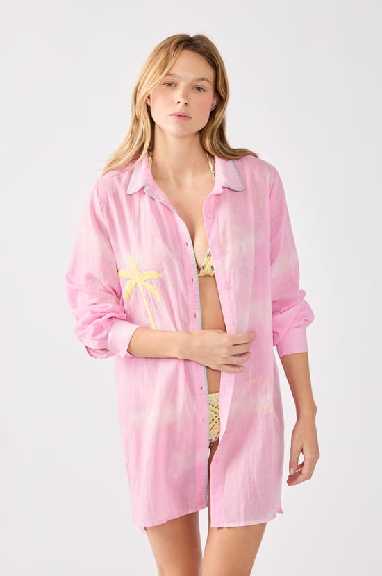 Embroidered cotton shirt dress;${refinementColor}