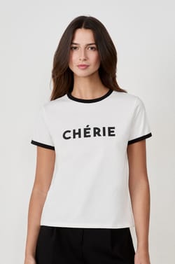 Short-sleeved T-shirt with "Ch&eacute;rie" print;${refinementColor}