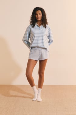 T-shirt manches longues &agrave; rayures en coton;${refinementColor}