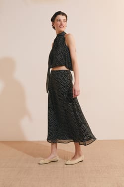 Jupe midi fluide &agrave; motifs;${refinementColor}
