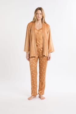 Ensemble de pyjama 3 pièces satiné à motifs fleurs;${refinementColor}