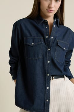 Camisa manga larga efecto denim;${refinementColor}