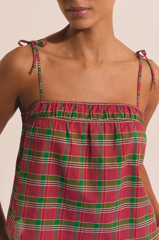 Caraco de pyjama &agrave; carreaux en coton;${refinementColor}