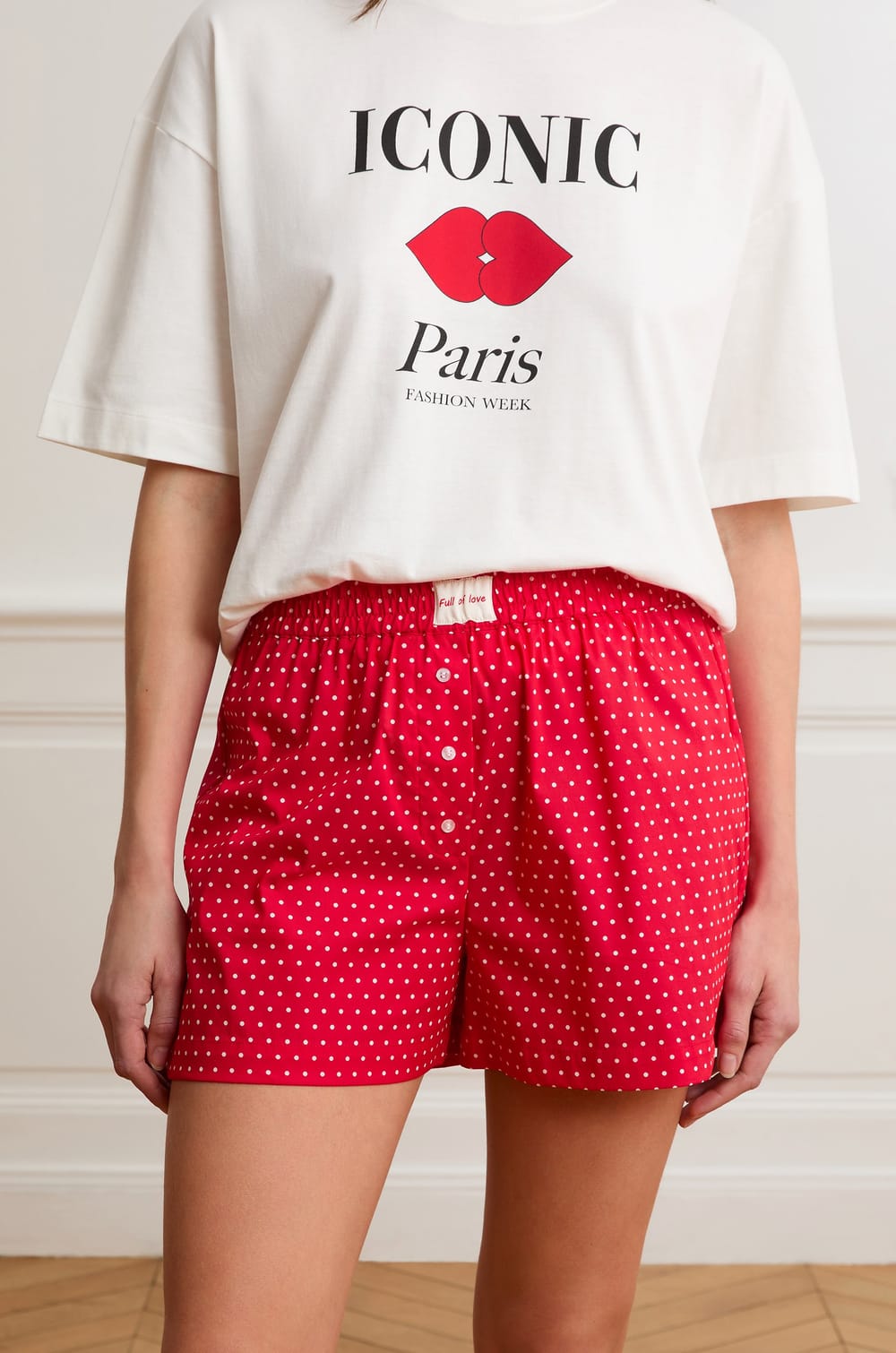 Pyjamashort met stippen van katoen;${refinementColor}