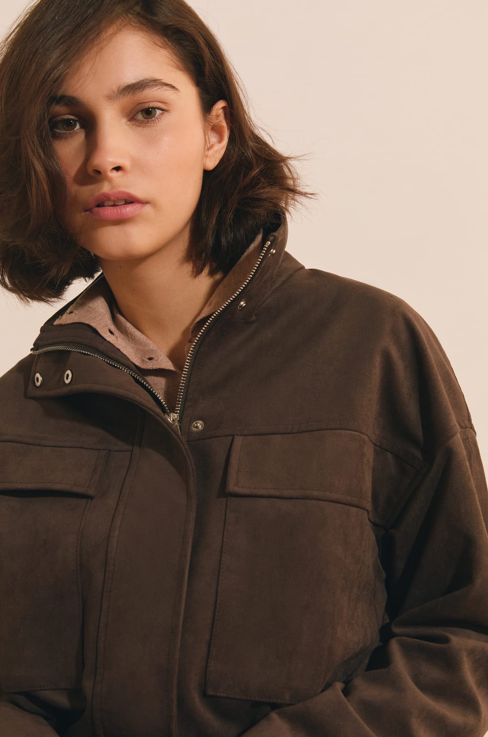 Veste saharienne courte effet su&eacute;dine;${refinementColor}
