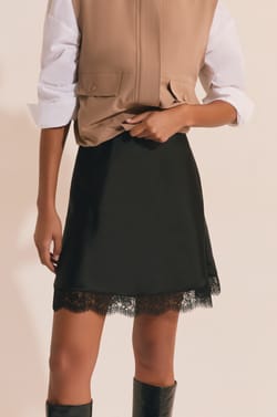 Mid-Length Skirt with Lace Details;${refinementColor}