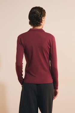 T-shirt col polo en coton modal;${refinementColor}