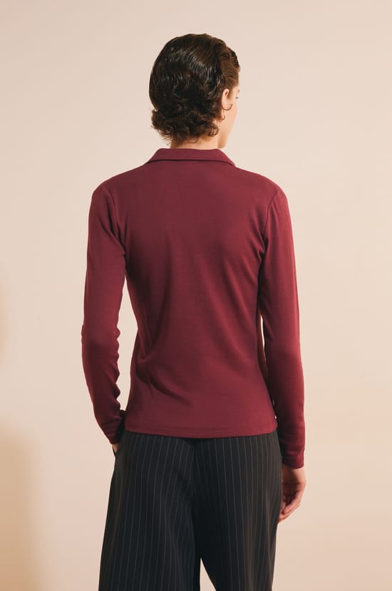 T-shirt col polo en coton modal;${refinementColor}