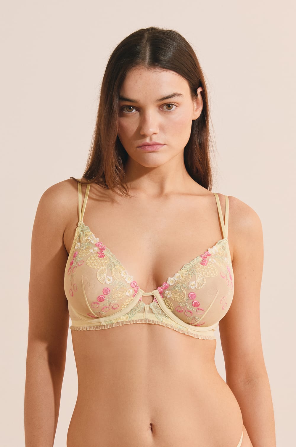 Classic bra with embroidered fruit motifs;${refinementColor}