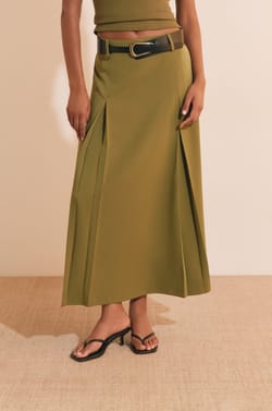Jupe midi &agrave; pinces;${refinementColor}