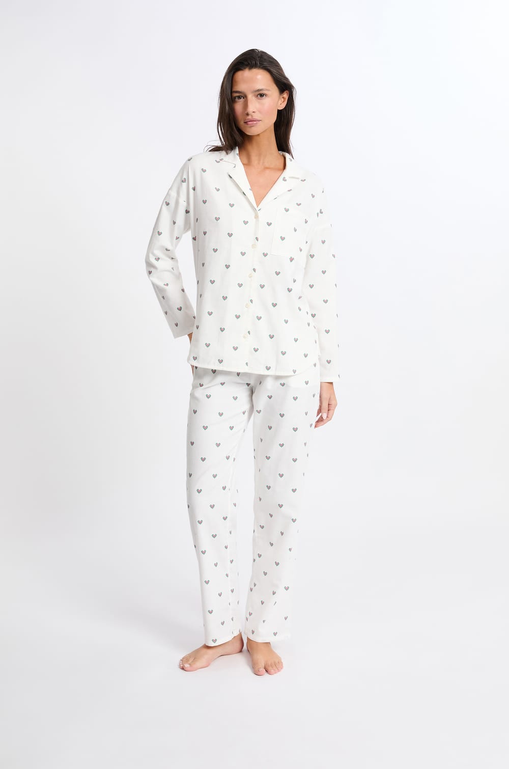 Ensemble de pyjama 2 pièces à motifs coeurs en coton;${refinementColor}