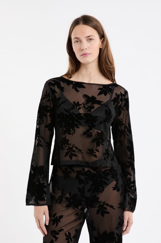 Top transparent à motif fleurs;${refinementColor}