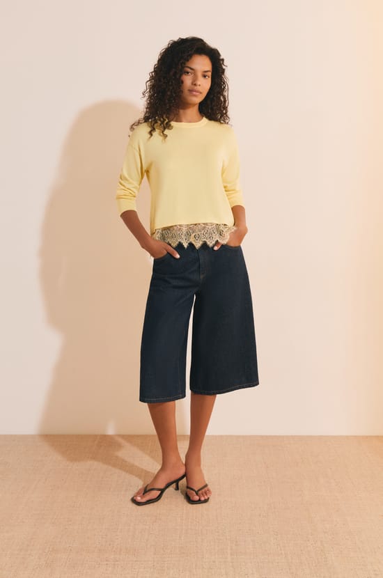Pull avec coton et d&eacute;tails dentelle;${refinementColor}