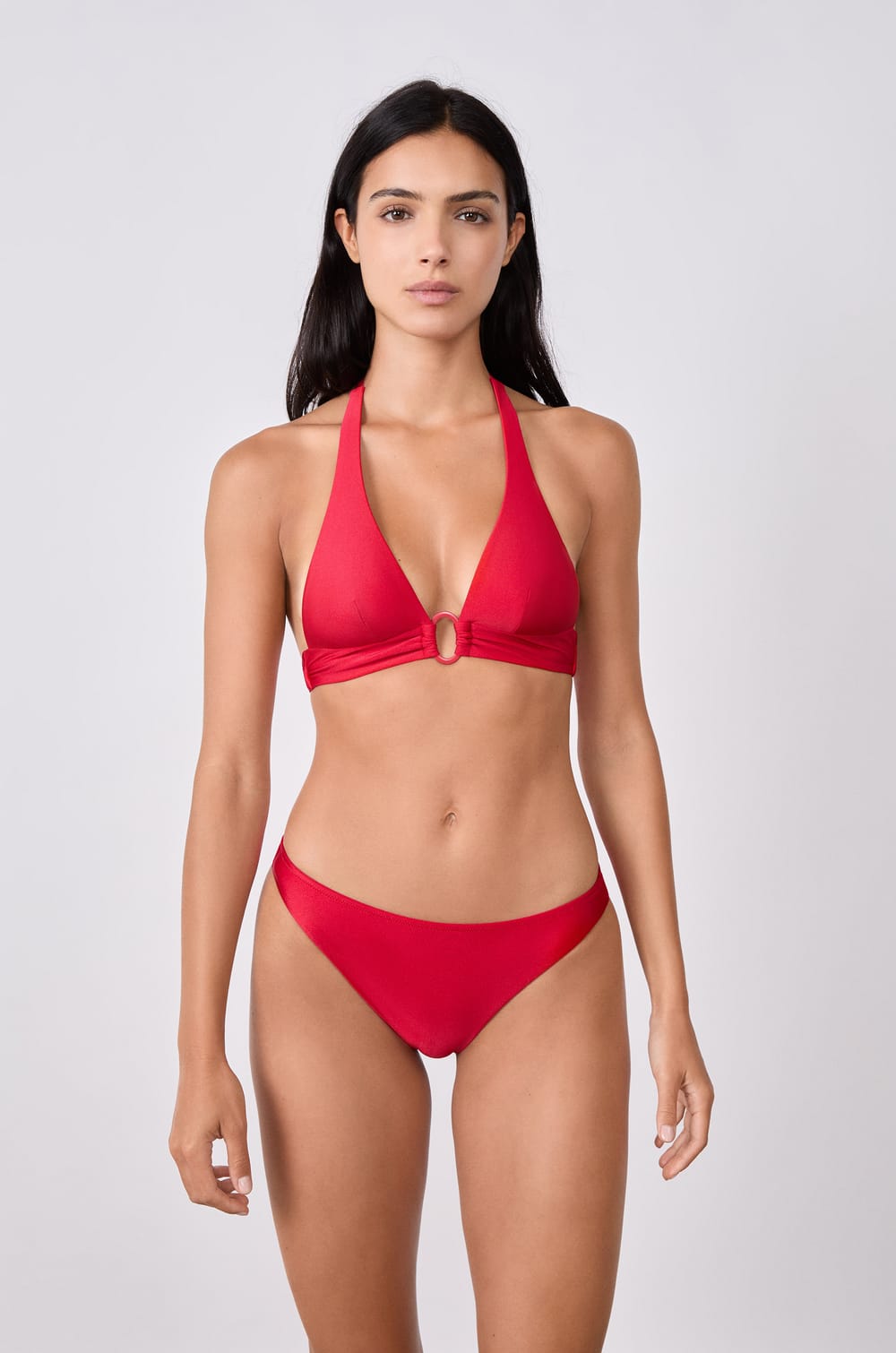 Triangle bikini top with ring detail;${refinementColor}