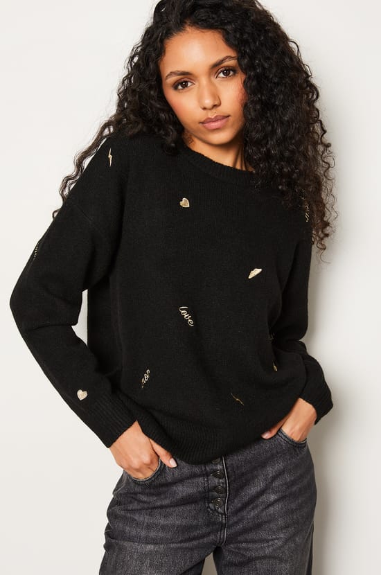 Pull à imprimé dorée;${refinementColor}