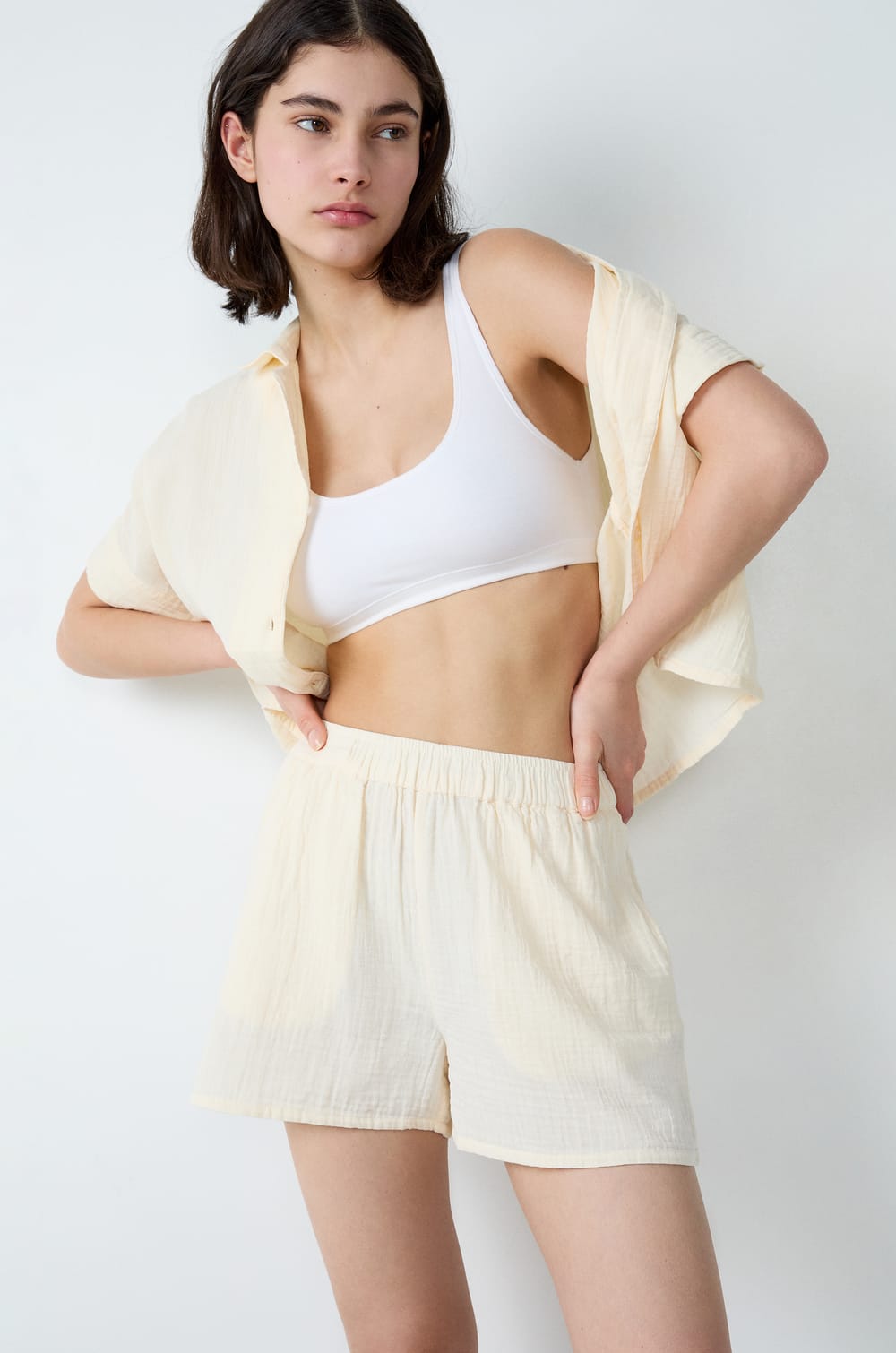 Short de pyjama en gaze de coton;${refinementColor}