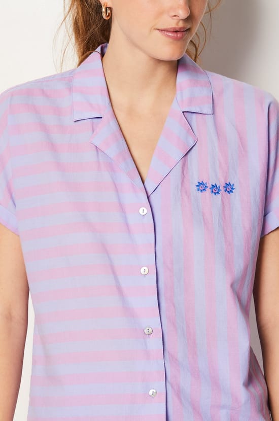 Short-sleeved Striped Pyjama Shirt;${refinementColor}