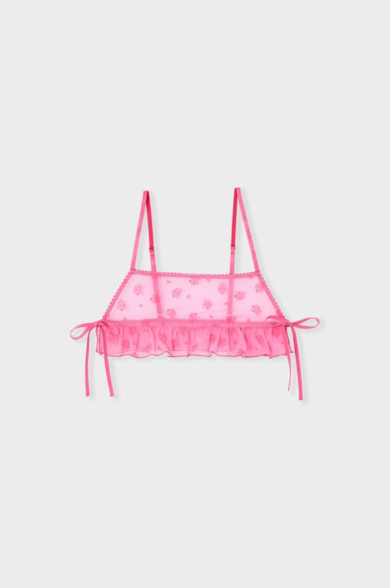 Soutien-gorge brassière en tulle floqué;${refinementColor}