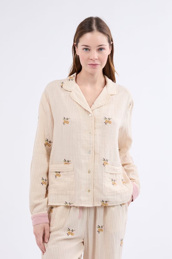 Cotton patterned pyjama shirt;${refinementColor}