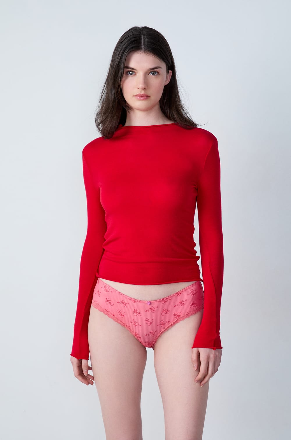 Printed Boyshort with Lace Details;${refinementColor}