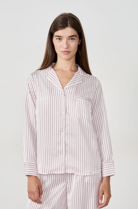 Striped satin pyjama shirt;${refinementColor}