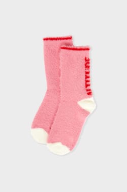 Chaussettes en fausse fourrure avec écriture;${refinementColor}