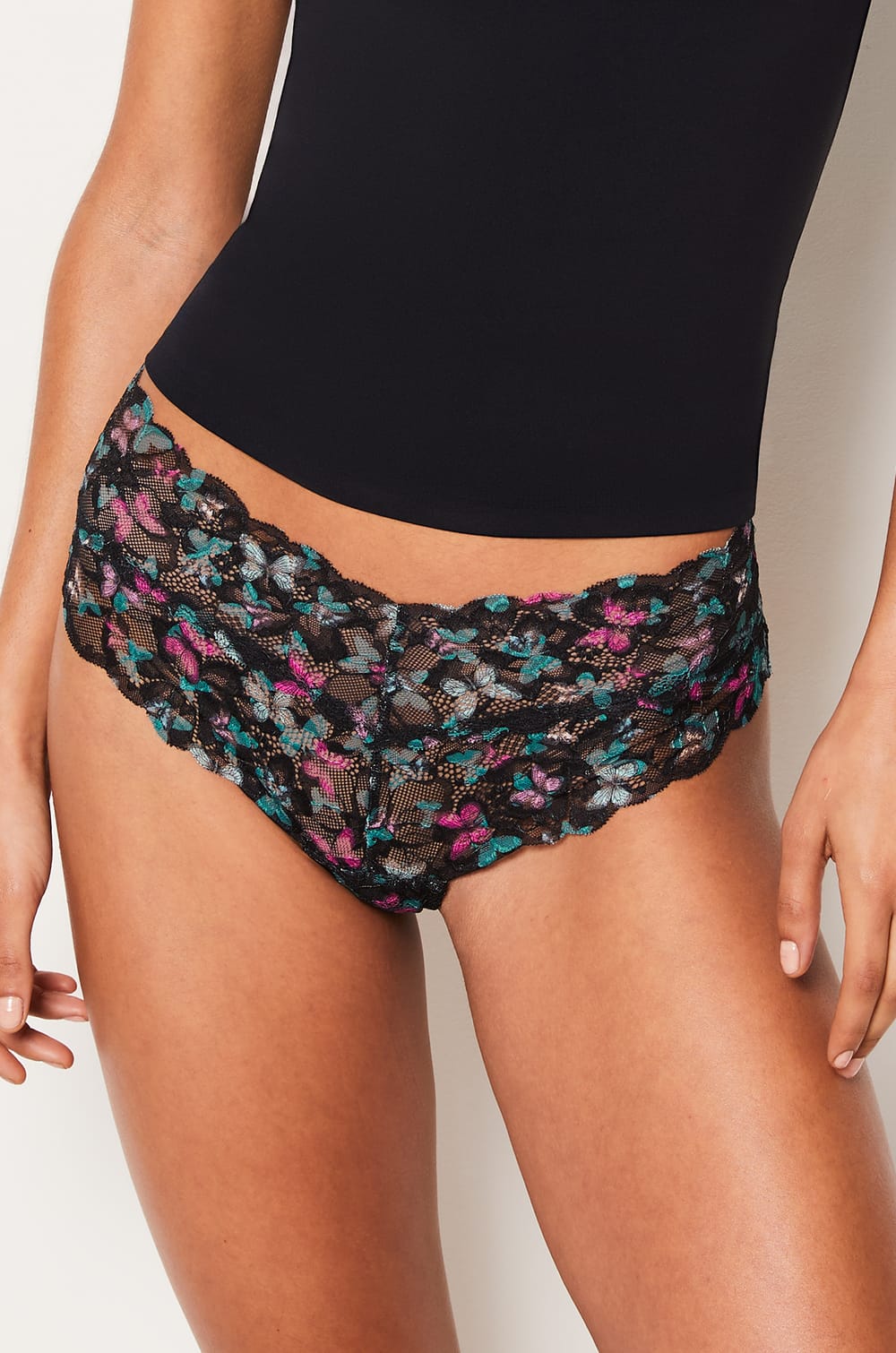 Lace Print V-Shape Hipster;${refinementColor}