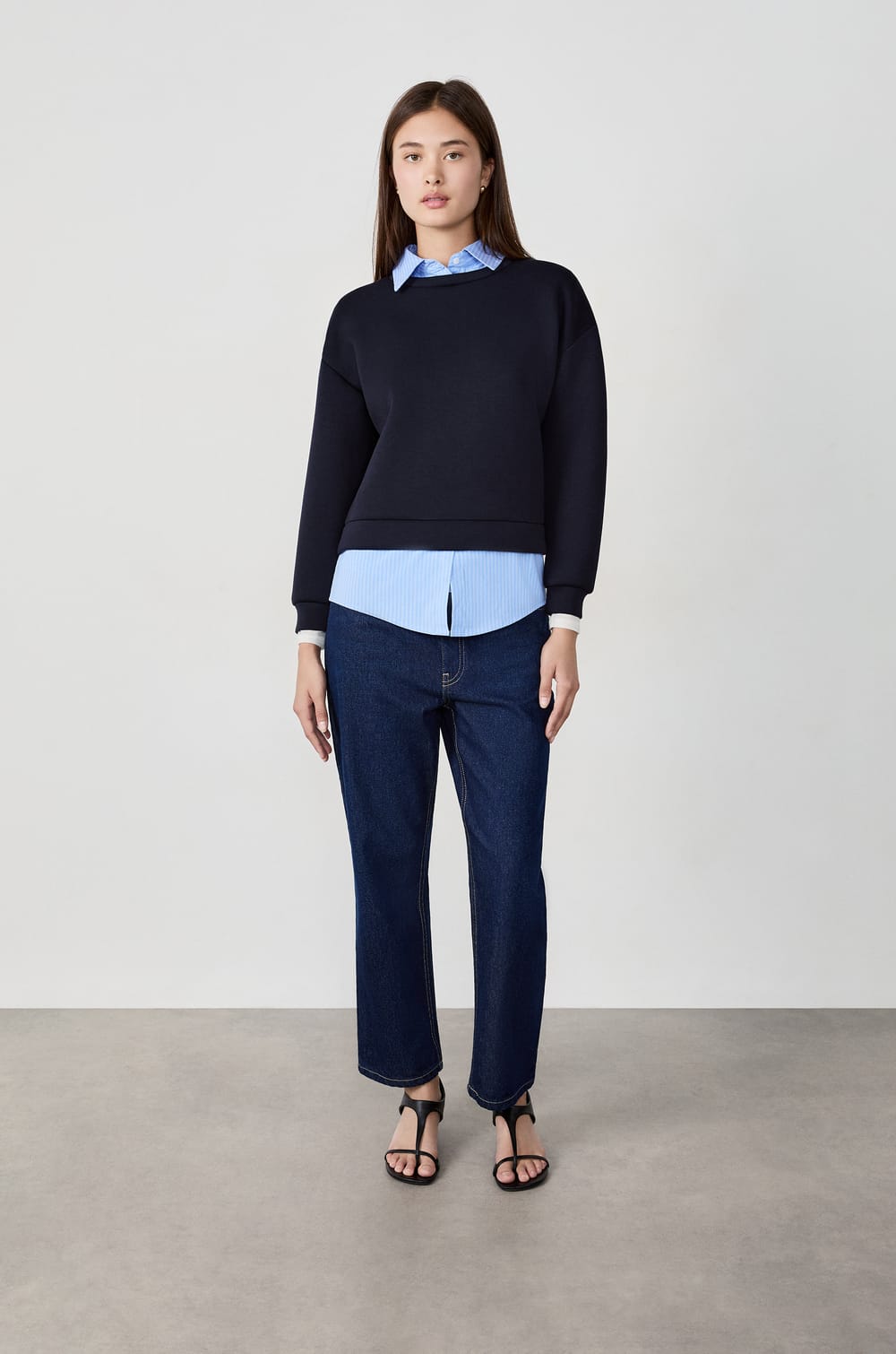 Sweatshirt with Shirt Collar;${refinementColor}