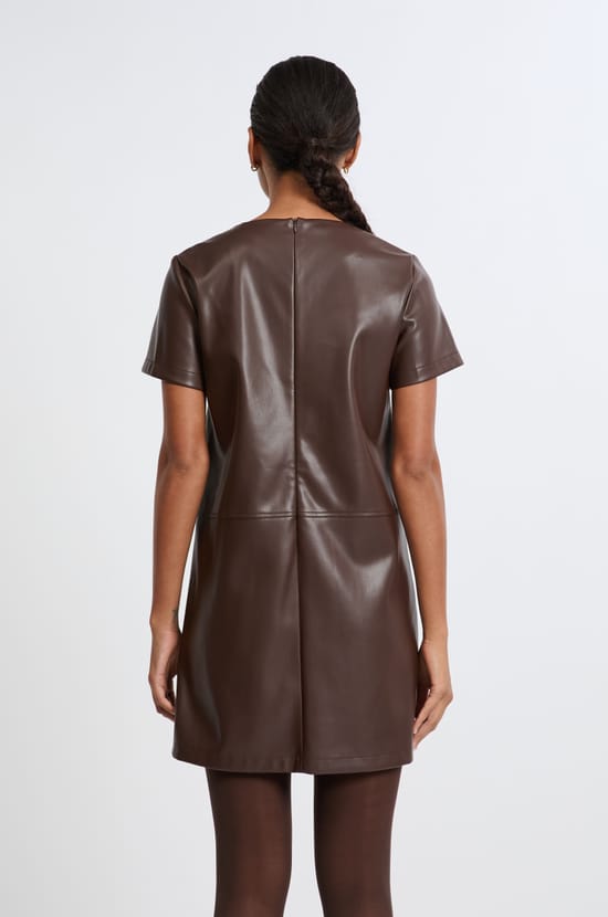 Short Leather-Effect Dress;${refinementColor}