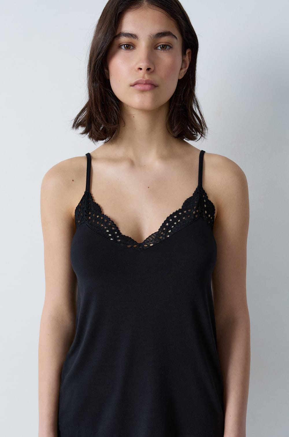 Modal Camisole with Lace Neckline;${refinementColor}