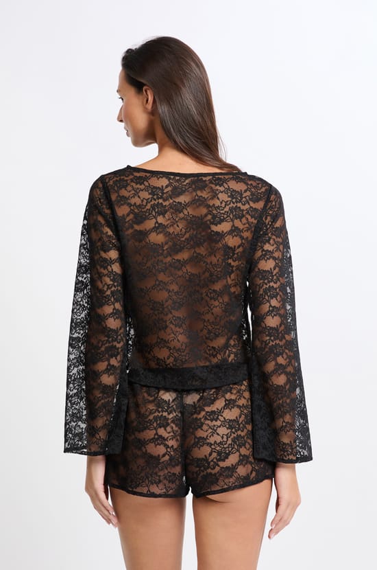Long-sleeved Top in Transparent Lace;${refinementColor}
