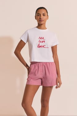 T-shirt de pyjama en coton &agrave; inscription "sea sun love;${refinementColor}