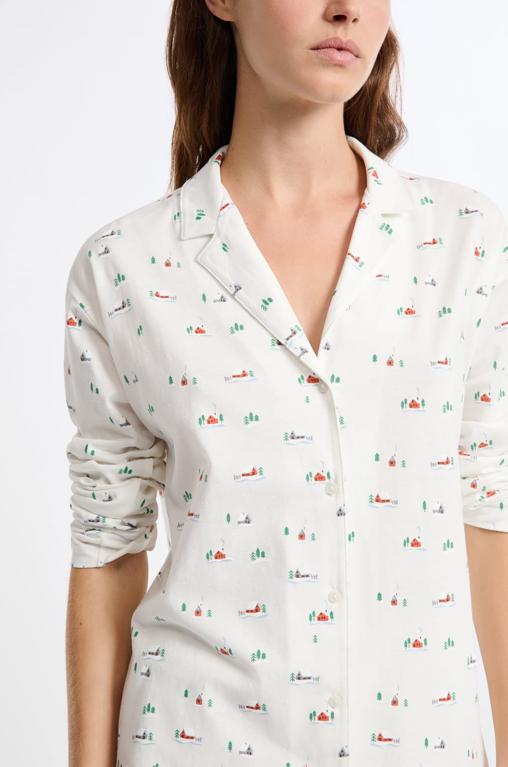 Patterned Cotton Pyjama Shirt;${refinementColor}