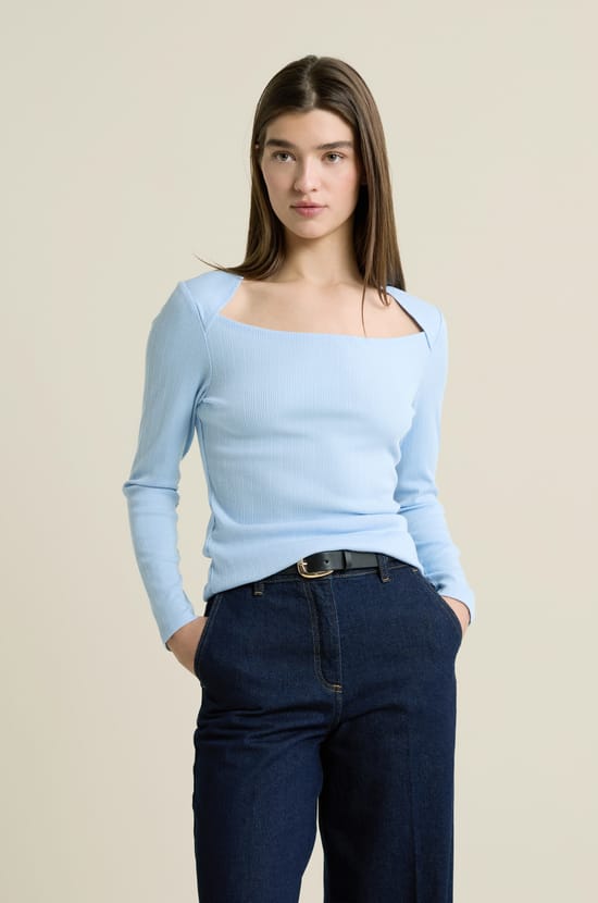 T-shirt manches longues encolure carr&eacute;e;${refinementColor}