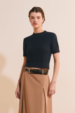 Pull manches courtes textur&eacute; en coton;${refinementColor}