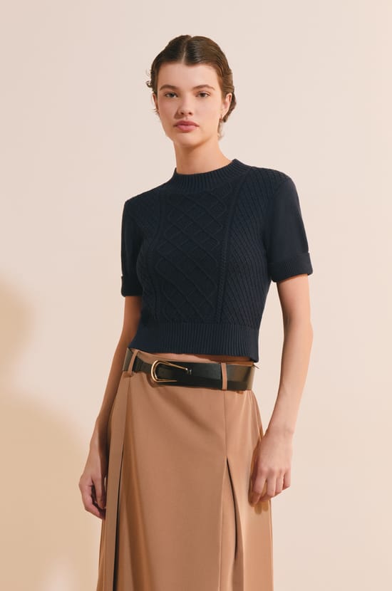 Pull manches courtes textur&eacute; en coton;${refinementColor}
