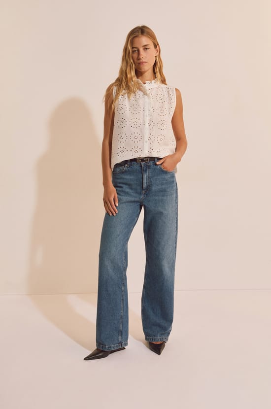 Chemise sans manches avec broderie en coton;${refinementColor}