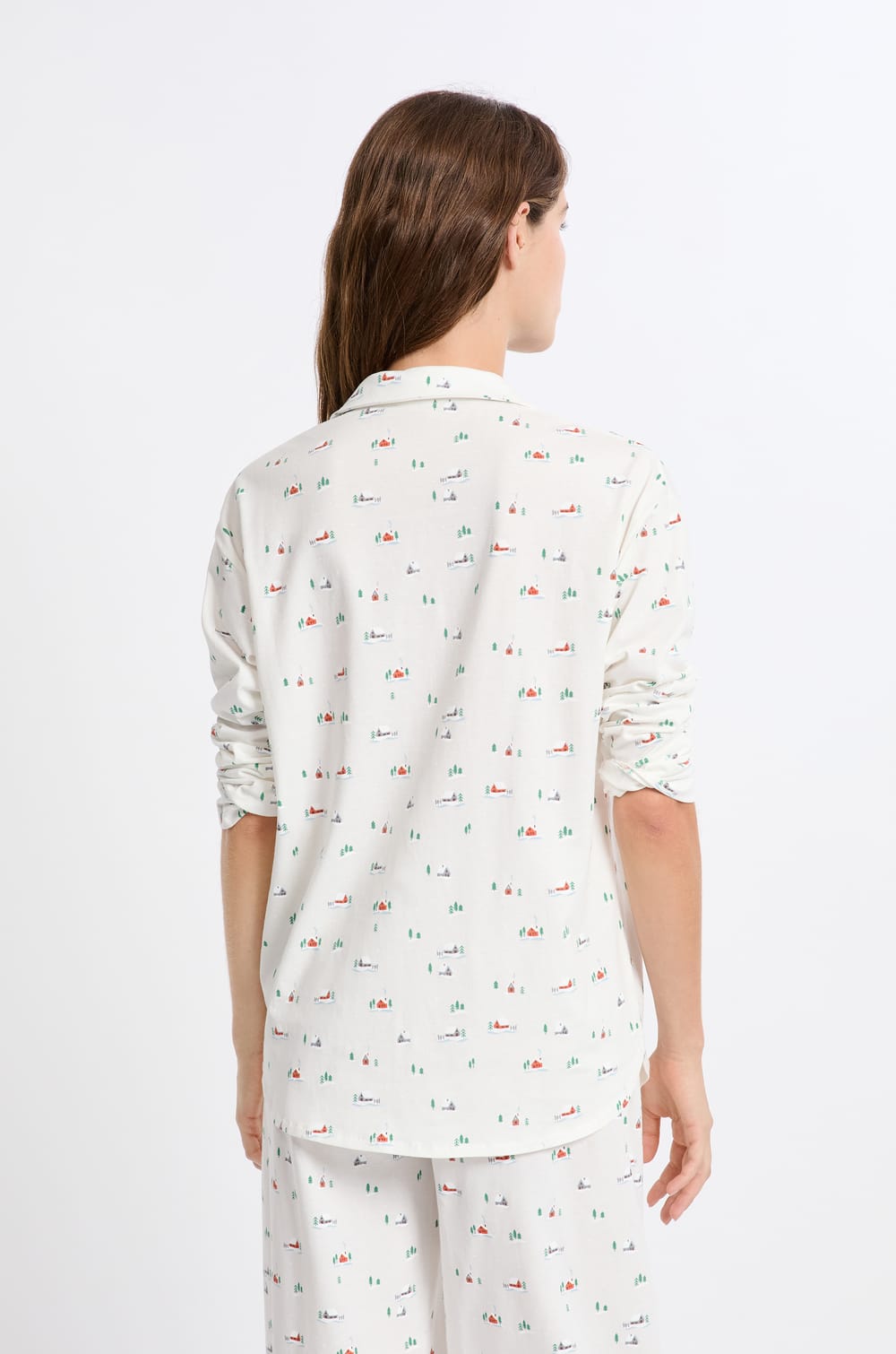Patterned Cotton Pajama Shirt;${refinementColor}