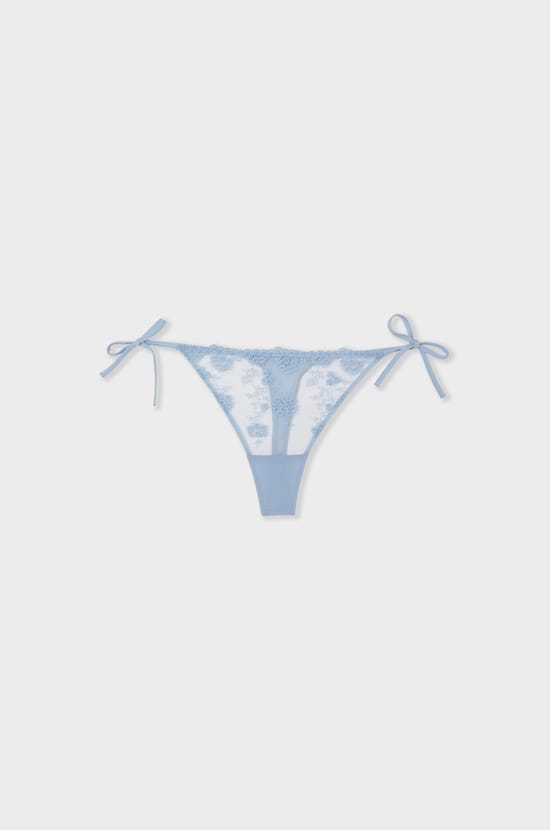 Thong with Tie Details and Embroidery;${refinementColor}