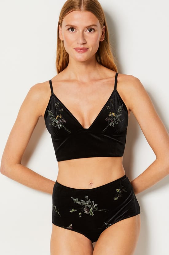 Embroidered Velvet Boyshorts;${refinementColor}
