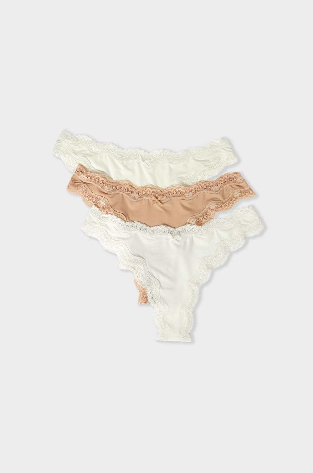 Lot de 3 tangas en coton et dentelle;${refinementColor}