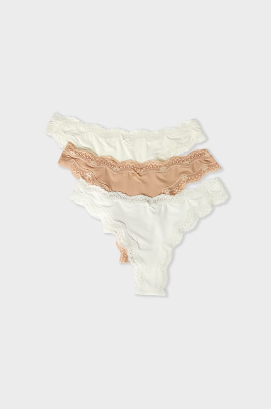 Lot de 3 tangas en coton et dentelle;${refinementColor}