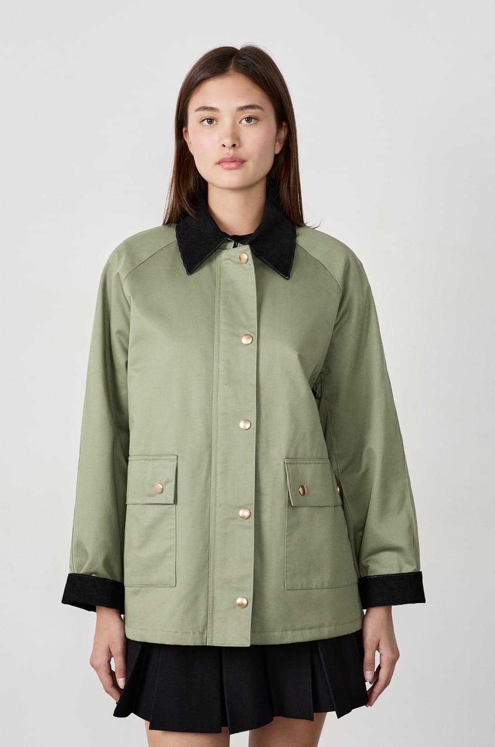 Blouson à col velours et coupe droite;${refinementColor}