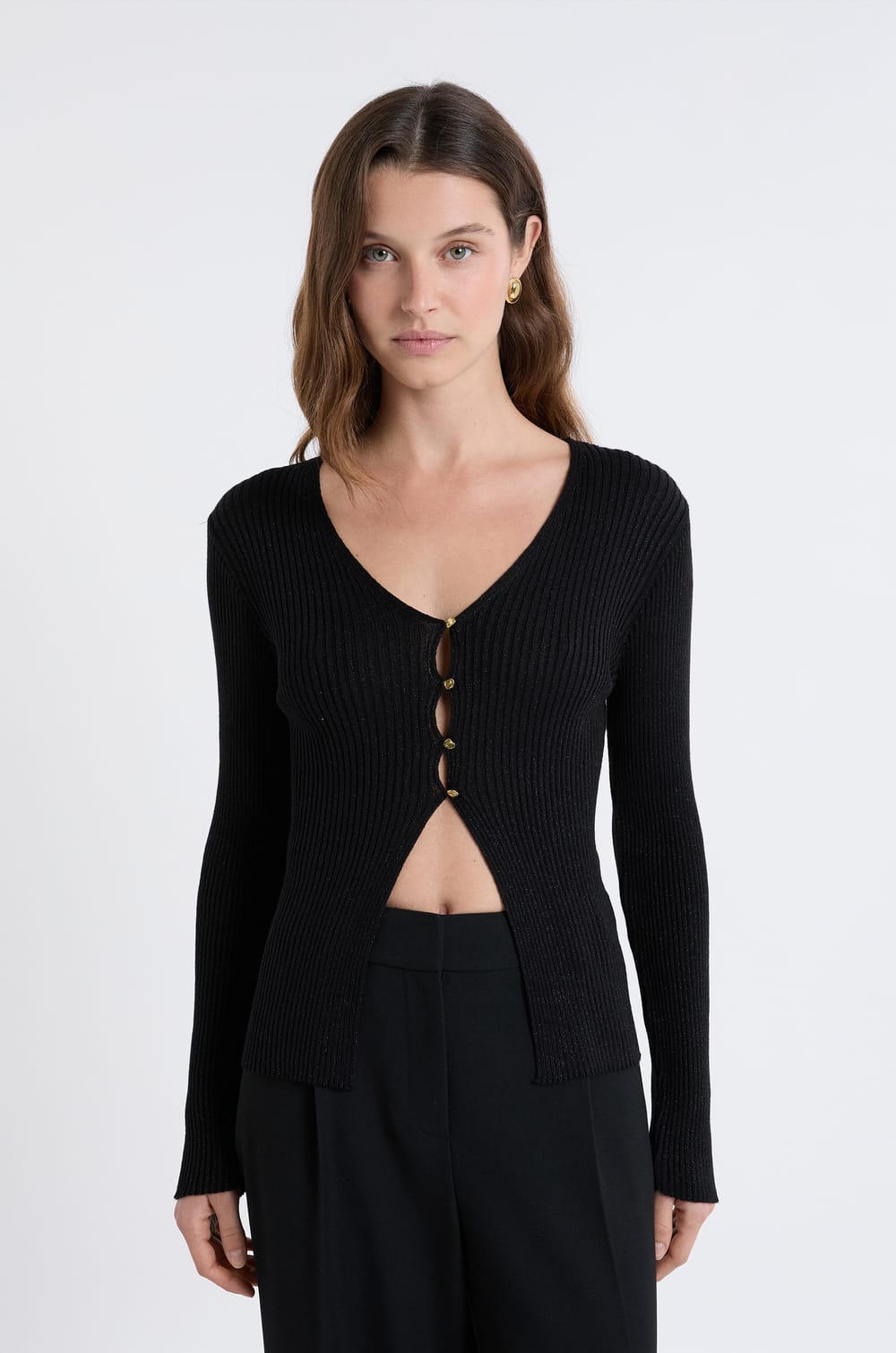 Iridescent Cardigan With Gold Buttons;${refinementColor}