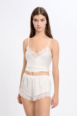 Short de pyjama satiné détails dentelle;${refinementColor}