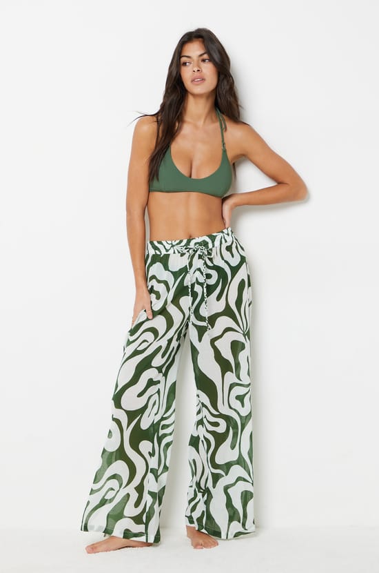 Pantalon de plage à motif en coton;${refinementColor}