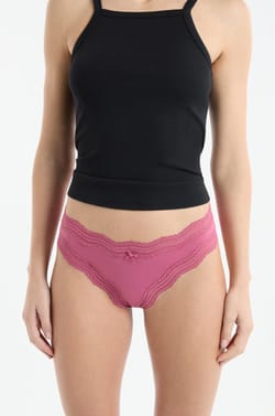 Lace-Trimmed Microfiber Tanga;${refinementColor}