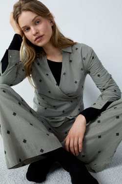 Embroidered striped cotton pyjama trousers;${refinementColor}